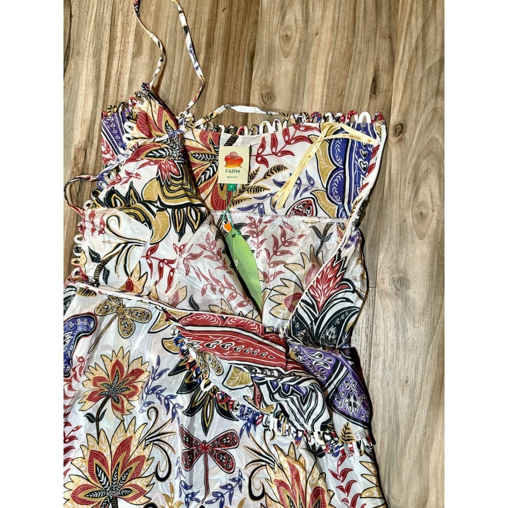 FARM Rio S NWT Boho Paisley Floral Tiered Glam Maxi Dress Scallop Ruffle Wedding - Picture 10 of 14